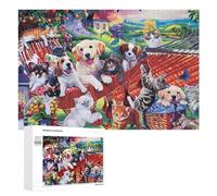 Rompecabezas 1000 PCS para Adolescentes Whimsical Garden Party with Puppies and Kittens Rompecabezas para Adolescentes Juegos Divertidos Ensamblaje De Patrones Ayuda Al Cerebro A Ejercitarse 1000 PCS