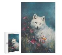 Rompecabezas 1000 PCS para Adolescentes White Wolf in Flowers Rompecabezas para Adultos Juguetes DIY para La Diversión Familiar Ayuda A Ejercitar El Cerebro 1000 PCS