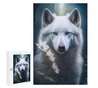 Rompecabezas 1000 PCS para Adolescentes White Wolf with Flowers Rompecabezas para Adultos Juego Práctico Pero Divertido Y Humorístico para Cumpleaños, Navidad 1000 PCS