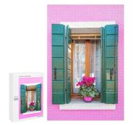 Rompecabezas 1000 PCS para Adolescentes Window on Pink House Italy Rompecabezas para Adultos Juegos De Relajación Vacaciones En Casa Matar El Tiempo 1000 PCS