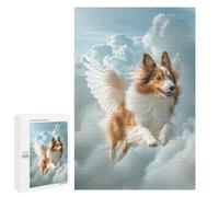 Rompecabezas 1000 PCS para Adolescentes Winged Sheltie Dog Flying in Clouds Shetland Sheepdog Pet Loss Wall Art Rompecabezas para Adultos Juego Práctico Pero Divertido Y Humorístico para Cumpleaños,