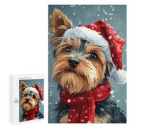 Rompecabezas 1000 PCS para Adolescentes Yorkie Christmas Portrait Yorkshire Terrier in Santa Hat Rompecabezas para Adultos Juego Práctico Regalo De Cumpleaños Regalo De Cumpleaños, Regalos, 1000 PCS