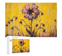 Rompecabezas 1000 PCS para Adultos Abstract Floral Painting with Yellow Background Rompecabezas para Adultos Juegos Relajantes Regalos para Mujeres para Cumpleaños, Navidad 1000 PCS