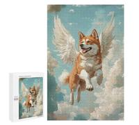 Rompecabezas 1000 PCS para Adultos Akita Angel Dog Remembrance Artwork Dog with Wings in The Clouds Rompecabezas para Adultos Juego De Ingenio Regalo De Cumpleaños Ayuda A Ejercitar El Cerebro 1000