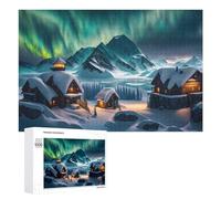 Rompecabezas 1000 PCS para Adultos Aurora Borealis Over Snowy Mountain Cabins Rompecabezas De Juguete para Decoración De Pared, Divertido Y Humorístico, Cumpleaños 1000 PCS