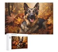 Rompecabezas 1000 PCS para Adultos Autumn Adventure German Shepherd's Journey Through Fall Foliage Rompecabezas De Juguete para Decoración De Pared, Divertido Y Humorístico, Cumpleaño