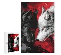 Rompecabezas 1000 PCS para Adultos Black and White Wolves with Red Eyes Rompecabezas para Adultos Juegos Divertidos Análisis Y Lógica Cumpleaños 1000 PCS