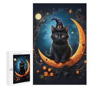 Rompecabezas 1000 PCS para Adultos Black Cat and Blood Moon Rompecabezas para Adultos Juguete Decoración De Pared Decoración Perfecta Regalos para Reducir El Estrés 1000 PCS