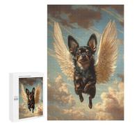 Rompecabezas 1000 PCS para Adultos Black Chihuahua with Angel Wings Remembrance Art Rompecabezas para Adultos Juguete Decoración De Pared Decoración Perfecta Regalos para Reducir El Estrés 1000 PCS