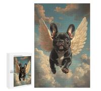 Rompecabezas 1000 PCS para Adultos Black French Bulldog with Angel Wings Pet Loss Tribute Rompecabezas para Adultos Juguete Decoración De Pared Decoración Perfecta Regalos para Reducir El Estrés 1000