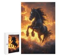 Rompecabezas 1000 PCS para Adultos Black Horse Fire Sunset Rompecabezas para Adultos Juegos Divertidos Vacaciones En Casa Matar El Tiempo para Cumpleaños, Navidad 1000 PCS