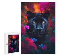 Rompecabezas 1000 PCS para Adultos Black Panther in Flowers Rompecabezas para Adultos Juegos Divertidos Vacaciones En Casa Matar El Tiempo para Cumpleaños, Navidad 1000 PCS