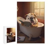 Rompecabezas 1000 PCS para Adultos Bulldog Reads Book in Bath Rompecabezas para Adultos Juguetes De Bricolaje Pero Divertidos Y Humorísticos para Cumpleaños, Navidad 1000 PCS