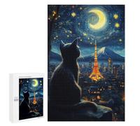Rompecabezas 1000 PCS para Adultos Cat Dreaming Tokyo Starry Night Rompecabezas para Adultos Juegos Relajantes Corte De Precisión Oferta como Regalo para Toda La Familia 1000 PCS
