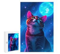Rompecabezas 1000 PCS para Adultos Cat Gazing at The Moon Rompecabezas para Adultos Juegos Divertidos Vacaciones En Casa Matar El Tiempo para Cumpleaños, Navidad 1000 PCS