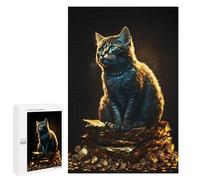 Rompecabezas 1000 PCS para Adultos Cat Sitting on Pile Gold Rompecabezas para Adultos Juegos Familiares Carrera De Velocidad Manual Regalos para Amigos Y Familiares 1000 PCS
