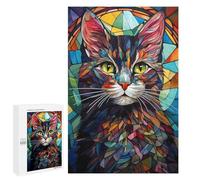 Rompecabezas 1000 PCS para Adultos Cat Stained Glass Rompecabezas para Adultos Juego De Ingenio Regalo De Cumpleaños Ayuda A Ejercitar El Cerebro 1000 PCS