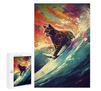 Rompecabezas 1000 PCS para Adultos Cat Surfing Rompecabezas para Adultos Juegos Familiares Carrera De Velocidad Manual Regalos para Amigos Y Familiares 1000 PCS