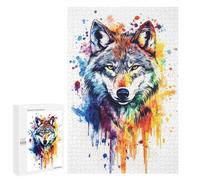 Rompecabezas 1000 PCS para Adultos Colorful Wolf Watercolor Rompecabezas para Adultos Juguetes De Bricolaje Pero Divertidos Y Humorísticos para Cumpleaños, Navidad 1000 PCS
