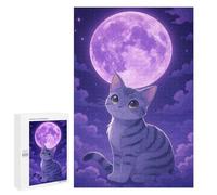 Rompecabezas 1000 PCS para Adultos Cute Cat Under Purple Moon Rompecabezas para Adultos Juguete Decoración De Pared Mejora La Memoria Regalo De Cumpleaños, Regalos, 1000 PCS