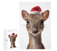 Rompecabezas 1000 PCS para Adultos Cute Chevrotain with Santa Hat Rompecabezas para Adultos Juguetes De Bricolaje Pero Divertidos Y Humorísticos para Cumpleaños, Navidad 1000 PCS