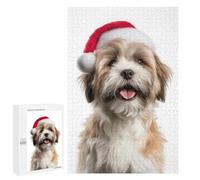 Rompecabezas 1000 PCS para Adultos Cute Lhasa Apso Dog Wearing Santa Hat Rompecabezas para Adultos Juguetes De Bricolaje Pero Divertidos Y Humorísticos para Cumpleaños, Navidad 1000 PCS