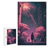 Rompecabezas 1000 PCS para Adultos Distant Planet Over Neon Cityscape Rompecabezas De Juguete para Decoración De Pared, Divertido Y Humorístico, Cumpleaños 1000 PCS
