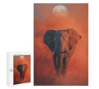Rompecabezas 1000 PCS para Adultos Elephant Under The Moon in Orange Haze Rompecabezas para Adultos Juguete Decoración De Pared Decoración del Hogar para Cumpleaños, Navidad 1000 PCS