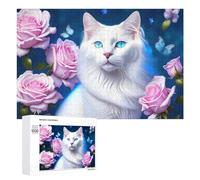 Rompecabezas 1000 PCS para Adultos Fantasy Cat with Roses and Butterflies Rompecabezas De Juguete para Decoración De Pared, Divertido Y Humorístico, Cumpleaños 1000 PCS