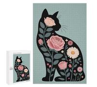 Rompecabezas 1000 PCS para Adultos Floral Cat Silhouette Illustration Rompecabezas Juego De Ingenio Regalos para Mujeres Actividades Divertidas En Casa 1000 PCS