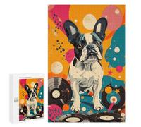 Rompecabezas 1000 PCS para Adultos French Bulldog Vinyl Art Vinyl French Bulldog Music-Themed Dog Art Rompecabezas para Adultos Juguetes De Bricolaje Pero Divertidos Y Humorísticos para Cumpleaños,