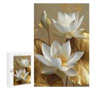 Rompecabezas 1000 PCS para Adultos Golden Lotus Flower Art Print Rompecabezas para Adultos Actividades Familiares Desafiantes para Completar Juguetes Educativos De Aprendizaje 1000 PCS