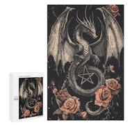 Rompecabezas 1000 PCS para Adultos Gothic Dragon with Pentagram and Roses Rompecabezas para Adultos Juguete Decoración De Pared Decoración Perfecta Regalos para Reducir El Estrés 1000 PCS