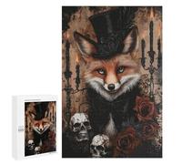 Rompecabezas 1000 PCS para Adultos Gothic Fox in Top Hat with Roses and Skulls Rompecabezas para Adultos Juegos Divertidos Vacaciones En Casa Matar El Tiempo para Cumpleaños, Navidad 1000 PCS
