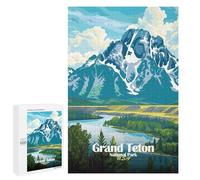 Rompecabezas 1000 PCS para Adultos Grand Teton National Park Illustration Rompecabezas para Adultos Juguete Decoración De Pared Mejora La Memoria Regalo De Cumpleaños, Regalos, 1000 PCS