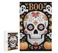Rompecabezas 1000 PCS para Adultos Halloween Embroidery Skull with Pumpkins and Ghosts Rompecabezas para Adultos Juegos Relajantes Corte De Precisión Oferta como Regalo para Toda La Familia 1000 PCS