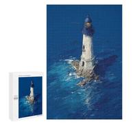 Rompecabezas 1000 PCS para Adultos Lighthouse in The Ocean Deep Blue Lighthouse at Sea Dramatic Coastal Art Rompecabezas para Adultos Juguete Decoración De Pared Decoración del Hogar para Cumpleaños