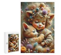 Rompecabezas 1000 PCS para Adultos Magical Fantasy Cute Child with Cat in Flowers Rompecabezas Juguetes Antiestrés para La Diversión Familiar Oferta como Regalos para Toda La Familia 1000 PCS