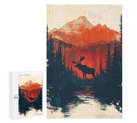 Rompecabezas 1000 PCS para Adultos Moose in Mountain Landscape Rompecabezas para Adultos Juguete Decoración De Pared Mejora La Memoria Regalo De Cumpleaños, Regalos, 1000 PCS