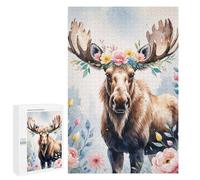 Rompecabezas 1000 PCS para Adultos Moose with Floral Crown Watercolor Rompecabezas para Adultos Juguete Decoración De Pared Decoración del Hogar para Cumpleaños, Navidad 1000 PCS