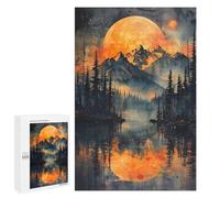 Rompecabezas 1000 PCS para Adultos Orange Moon Over Mountains Rompecabezas para Adultos Juegos Familiares Carrera De Velocidad Manual Regalos para Amigos Y Familiares 1000 PCS