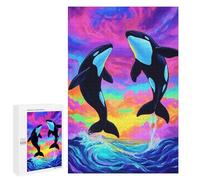 Rompecabezas 1000 PCS para Adultos Orcas Leaping Colorful Ocean Rompecabezas para Adultos Juguete Decoración De Pared Mejora La Memoria Regalo De Cumpleaños, Regalos, 1000 PCS