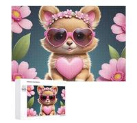 Rompecabezas 1000 PCS para Adultos Pink Flower Crown Dog Heart Sunglasses Rompecabezas De Juguete para Decoración De Pared, Divertido Y Humorístico, Cumpleaños 1000 PCS