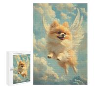 Rompecabezas 1000 PCS para Adultos Pomeranian Angel Pet Memorial Tribute Angel Dog Rompecabezas para Adultos Juegos Divertidos Vacaciones En Casa Matar El Tiempo para Cumpleaños, Navidad 1000 PCS