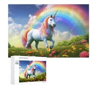 Rompecabezas 1000 PCS para Adultos Rainbow Unicorn in Fantasy Field Rompecabezas De Juguete para Decoración De Pared, Divertido Y Humorístico, Cumpleaños 1000 PCS