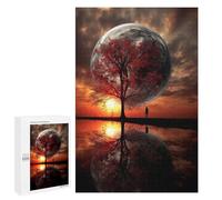 Rompecabezas 1000 PCS para Adultos Silhouette Tree and Giant Moon Rompecabezas para Adolescentes Juguete Decoración De Pared Decoración Desafiante De Completar 1000 PCS