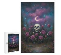 Rompecabezas 1000 PCS para Adultos Skull, Roses, and Crescent Moon Painting Rompecabezas para Adultos Juguete Decoración De Pared Mejora La Memoria Regalo De Cumpleaños, Regalos, 1000 PCS