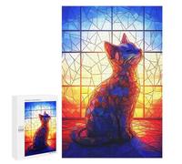 Rompecabezas 1000 PCS para Adultos Stained Glass Cat Rompecabezas para Adultos Juegos Relajantes Corte De Precisión Oferta como Regalo para Toda La Familia 1000 PCS