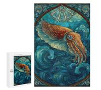 Rompecabezas 1000 PCS para Adultos Stained Glass Cuttlefish in Ocean Rompecabezas para Adultos Juguete Decoración De Pared Mejora La Memoria Regalo De Cumpleaños, Regalos, 1000 PCS