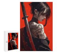 Rompecabezas 1000 PCS para Adultos Tattooed Woman with Katana on Red Rompecabezas para Adultos Juguete Decoración De Pared Mejora La Memoria Regalo De Cumpleaños, Regalos, 1000 PCS